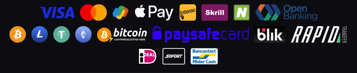 Blaze Spins -maksutapabanneri, jossa näkyvät Visa, Skrill, Bitcoin.